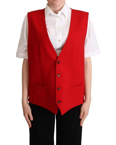 Dolce & Gabbana Virgin Wool Sleeveless Waistcoat Vest - Red