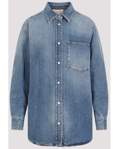 Gucci Blue Quilted GG Patch Denim Shirt