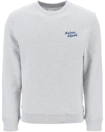 Maison Kitsuné Crew Neck Sweatshirt With Logo Lettering - Gray
