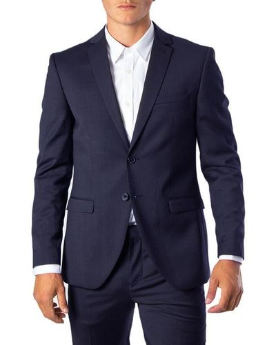 SELECTED Long Sleeve Buttoned Plain Blazer - Blue