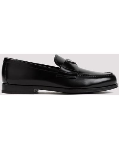 Prada Black Brushed Calf Leather Loafers
