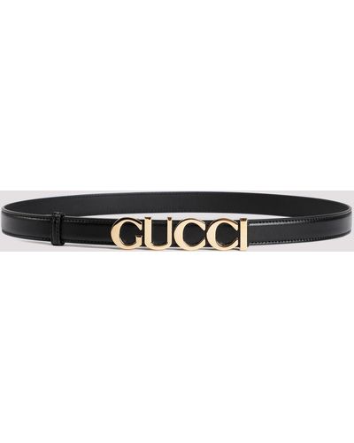 Gucci Black Leather Belt 2 Logo