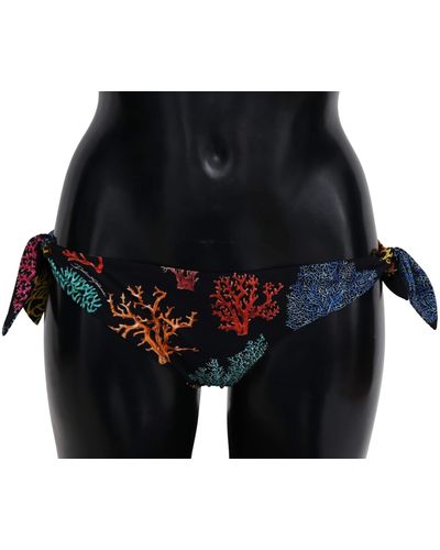 Dolce & Gabbana Coral Print Swimwear Beachwear Bikini Bottom - Black