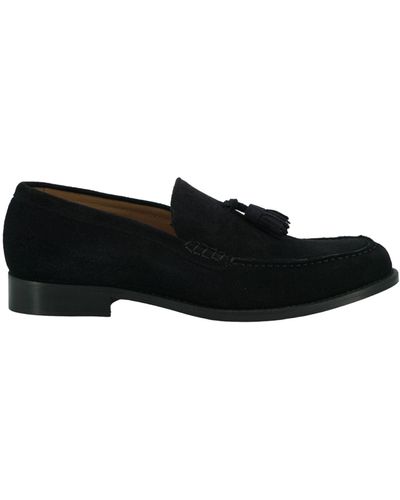 Saxone Of Scotland Dark Blue Suede Leather Mens Loafers Shoes - Black