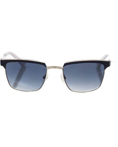 Frankie Morello Elegant Clubmaster Leather Sunglasses - Blue