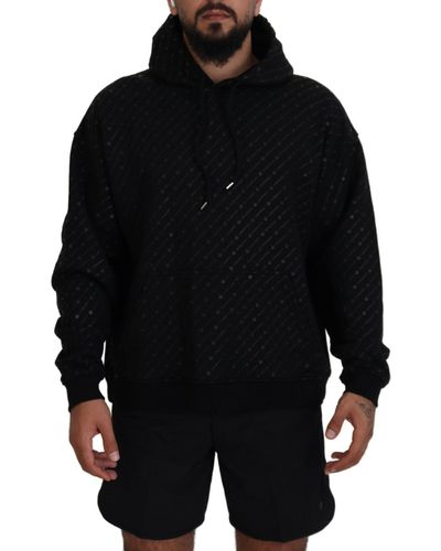 DSquared² Cotton Hooded Printed Pullover Jumper - Black