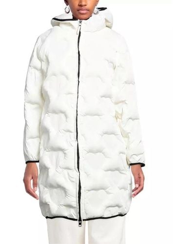 Love Moschino Quilted Long Down Jacket With Heart Details And Hood - White