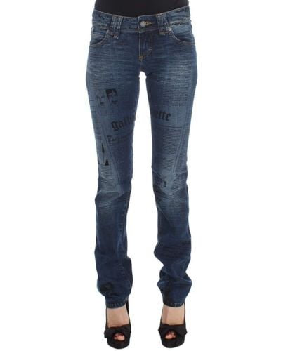 John Galliano Wash Cotton Blend Slim Fit Bootcut Jeans - Blue
