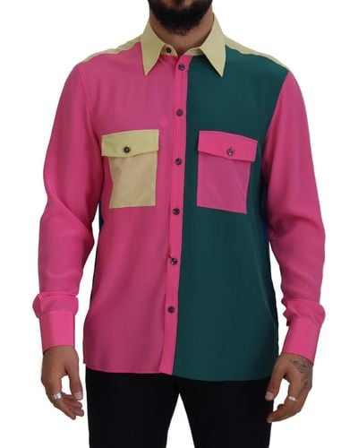 Dolce & Gabbana Elegant Silk Button-Down Shirt - Pink