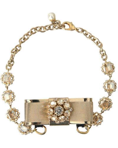 Dolce & Gabbana Brass Clear Crystal Bow Chain Choker Necklace - Metallic
