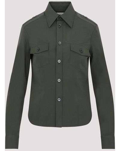 Saint Laurent Khaki Cotton Military Shirt - Green