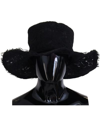 Dolce & Gabbana Floral Lace Wide Brim Top Hat - Black