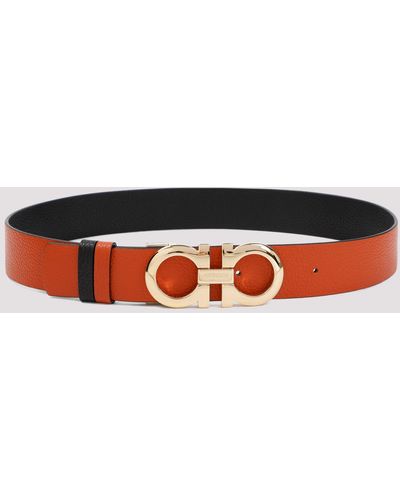 Ferragamo Gancini Leather Belt In Orange And Black