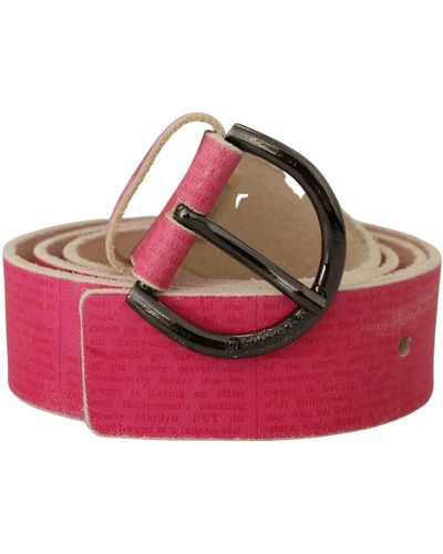 John Galliano Pink Leather Letter Logo Round Buckle Waist Belt - Red