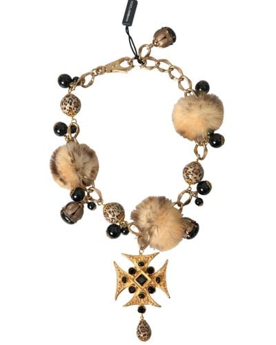 Dolce & Gabbana Crystals Lapin Fur Filigree Chocker Necklace - White