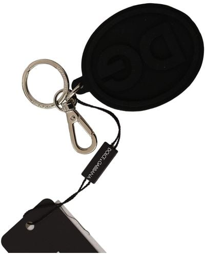 Dolce & Gabbana Black Rubber Dg Logo Silver Brass Metal Keychain