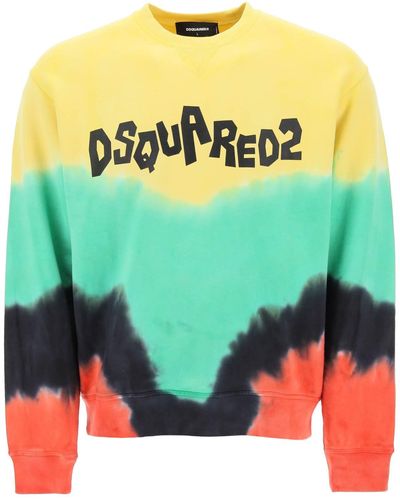 DSquared² Tie-dye Crew-neck Sweatshirt With Logo Print - Multicolour