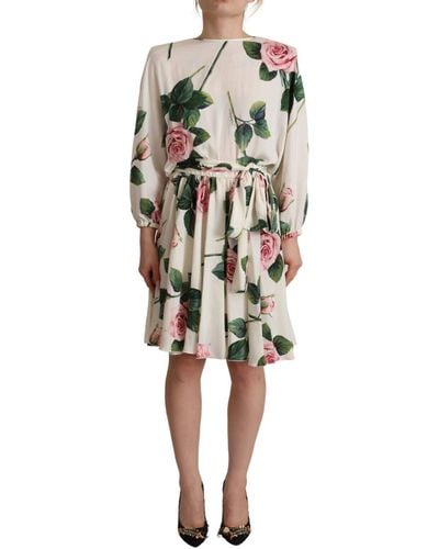 Dolce & Gabbana Elegant Stretch Silk Pleated Rose Dress - Multicolor