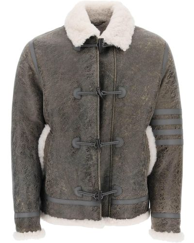 Thom Browne Shearling Cropped Montgomery Jacket - Gray