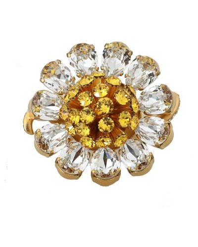 Dolce & Gabbana Crystal Flower Statement Ring Size Us 7.5 - Metallic
