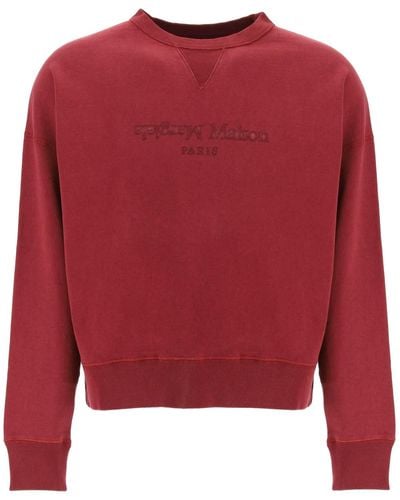 Maison Margiela Reverse Logo Sweatshirt With Hood - Red