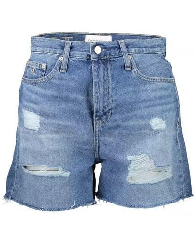 Calvin Klein Chic Embroidered Denim Shorts With Worn Detail - Blue