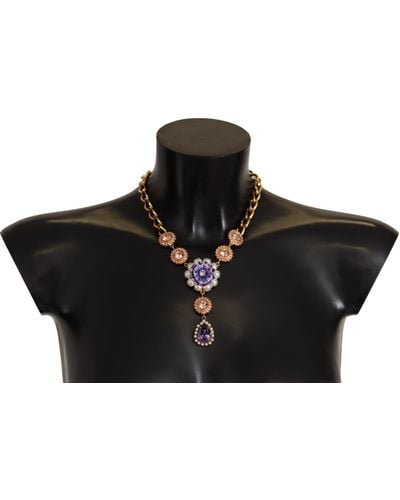 Dolce & Gabbana Elegant Floral Crystal Statement Necklace - Black