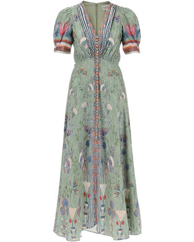 Saloni 'Lea' Long Dress - Green