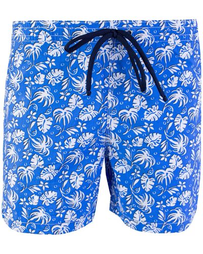 Malo Elegant Leaf Print Swim Shorts - Blue