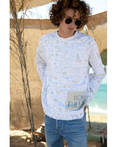 Don The Fuller White Cotton Sweater - Blue