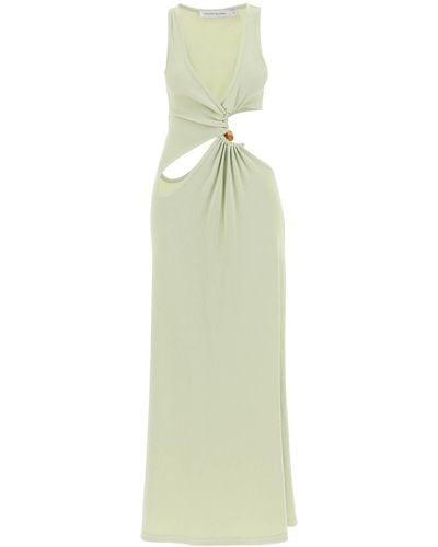 Christopher Esber Long Dress With Cut Outs And Natural Stones - White