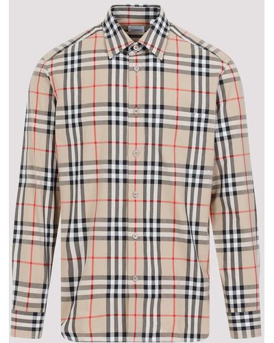 Burberry Archive Beige Cotton Checked Shirt - White