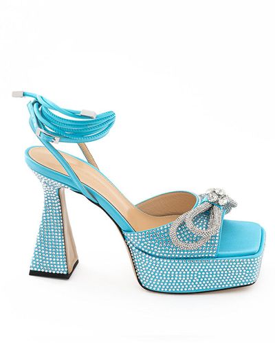 Mach & Mach Elegant Light Crystal Bow Sandals - Blue