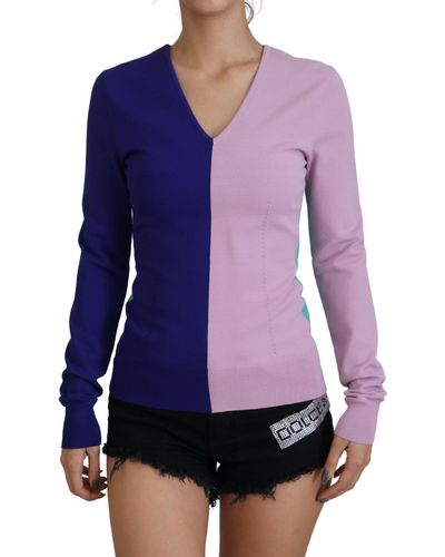 Dolce & Gabbana V-neck Long Sleeves Sweater Viscose - Purple