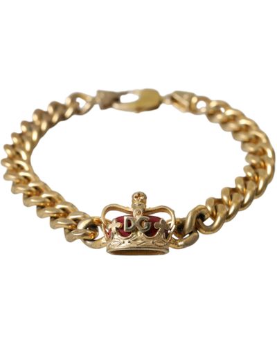 Dolce & Gabbana Gold Tone Brass Crown Charm Curb Chain Bracelet - Metallic