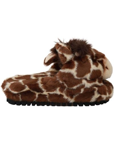 Dolce & Gabbana Giraffe Slippers Flats Sandals Shoes - Brown