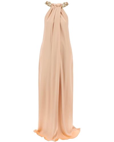 Stella McCartney Maxi Satin Dress With Necklace - Natural