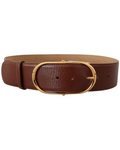 Dolce & Gabbana Brown Leather Gold Metal Oval Buckle Belt - Black