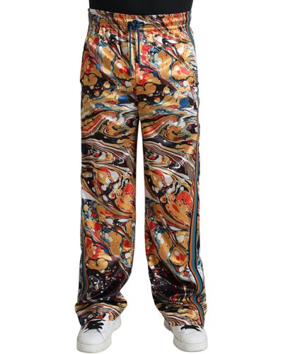 Dolce & Gabbana Multicolor Marble Print Satin Pants