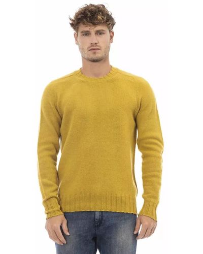 Alpha Studio Elegant Wool Crewneck Sweater For - Yellow