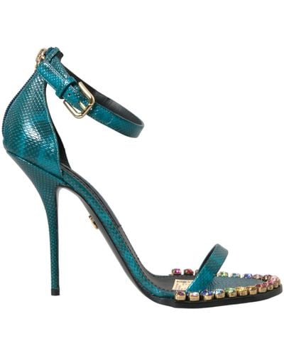 Dolce & Gabbana Exotic Leather Crystal Sandals Shoes - Blue