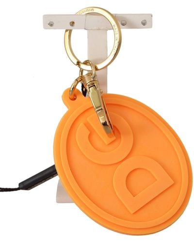 Dolce & Gabbana Orange Rubber Dg Logo Gold Brass Metal Keychain