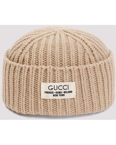 Gucci Beige Rib Knit Wool Hat - Natural