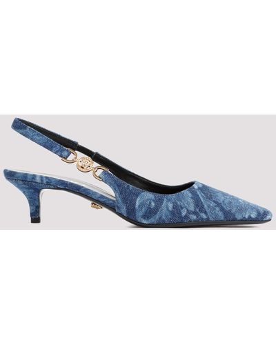 Versace Blue Barocco Denim Slingback Court Shoes