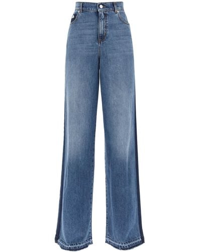 Alexander McQueen Wide Leg Jeans With Contrasting Details - Blue