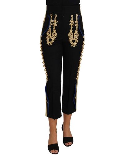 Dolce & Gabbana Dolce Gabbana Military Embellished Trousers Gold Dress Pant - Black