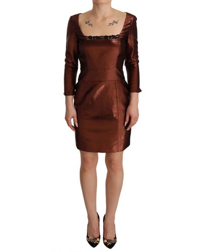 Gianfranco Ferré Elegant Bronze Sheath Mini Dres With Square Neck - Black