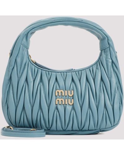Miu Miu Mango Leather Miu Wander Matelassé Hobo Bag - Blue