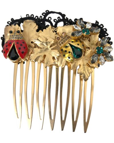 Dolce & Gabbana Brass Crystal Lady Bug Hair Comb - Metallic