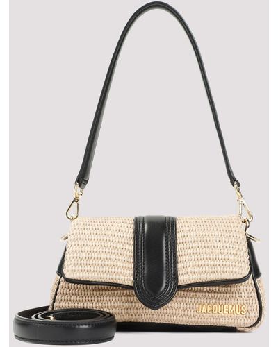 Jacquemus Le Petit Bambimou Bag In Ivory Raffia And Black Leather - Natural